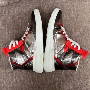 “Givenchy” Men’s Wing Metallic Leather high top Sneakers in grey/red